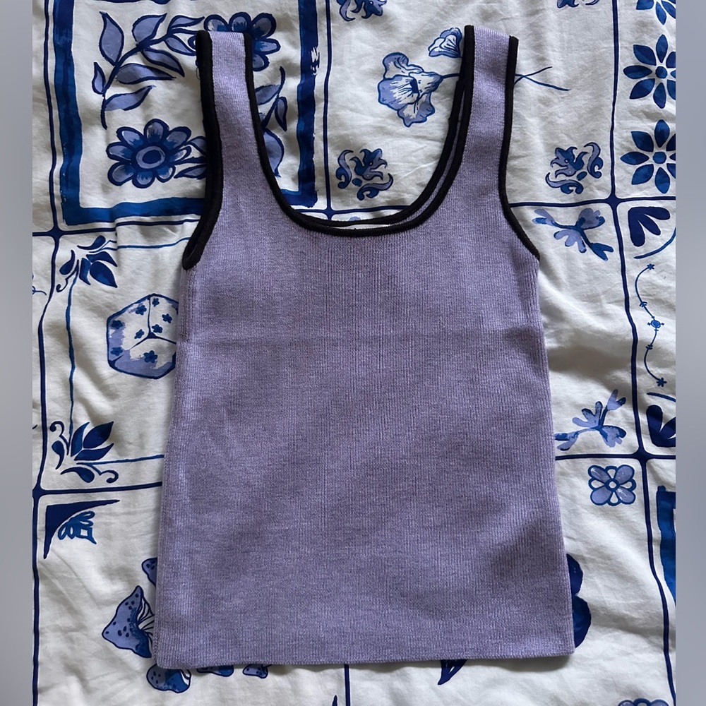 Purple Tank Top with Brown Trim and Faux Buttons